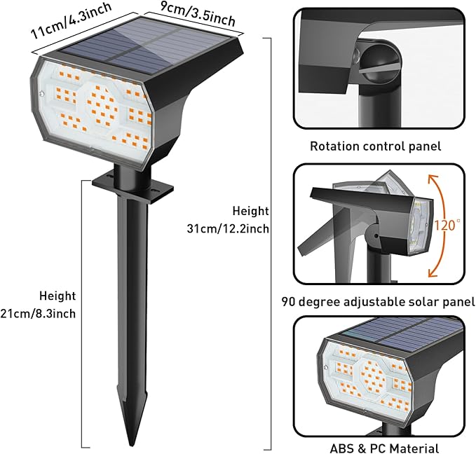 NYMPHY Solar Lights Outdoor Waterproof IP68, 56 LED 3 Lighting Modes Solar Powered Garden Yard Spot Solar Lights for Outside Landscape- 4 Pack (Warm White)