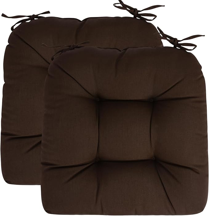 FUNHOME Outdoor Chair Cushions 19 x19 Inch,Water Resistant Tufted Seat Cushions 19",Reversible,Weather Resistant,Rounded Back Wicker Chair Cushion for Patio Garden Furniture(Chocolate Brown)