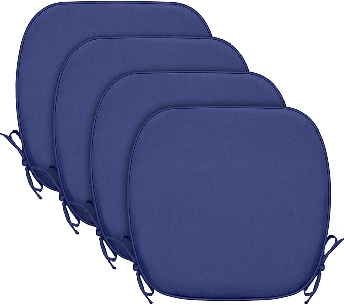 SleepMan Outdoor 17"x16" Chair Cushions with Ties Set of 4, Water Resistant All Weather U-Shape Seat Pads for Patio Garden Furniture Indoor (Set of 4, Dark Blue)