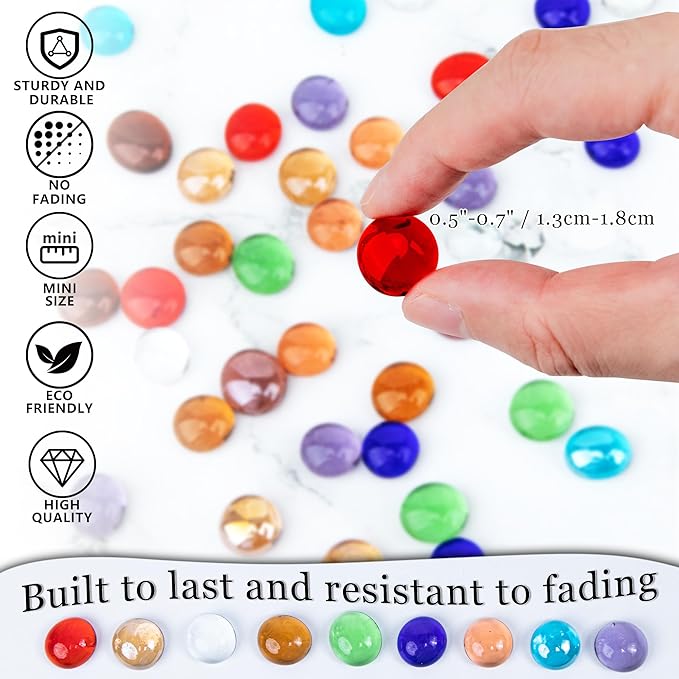 50PCS Mini Glass Gems,Red Mancala Stones Flat Bottom Marble Beads for Home Decorative Art Craft Vase Filler(0.5"~0.7")