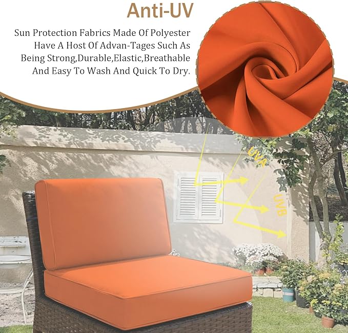 14 Pcs Outdoor Replacement Cushions for Patio Furniture, All Weather Water Resistant Cushion for 6 Seat Rattan Wicker Sectional Patio Conversation Sets and Couch (Orange)