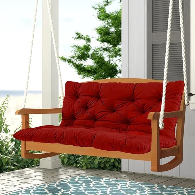 2-3 Seat Swing Replacement Cushion, Outdoor Bench Cushions with Backrest Thicken 4", Patio Furniture Garden Porch Loveseat Glider Pad Anti-Fading Waterproof (Red, 40x60in)