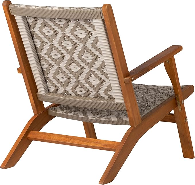 Patio Sense Balkene Home Vega Natural Stain Outdoor Chair All Weather Wicker Outdoor Chair Acacia Wood Construction Mid Century Design Comfortable Reclining Armchair - Diamond Weave Wicker