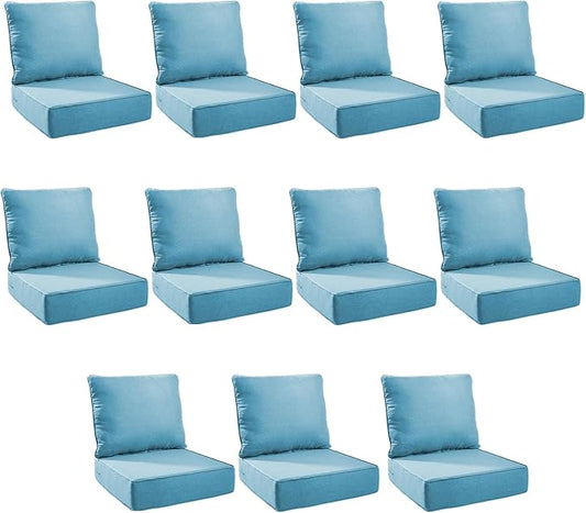 Outdoor Cushion Set for Furniture Patio Furniture, UV Resistant, Water Resistant - 6 Inch Thick Foam Garden Cushions – 22x24 Inch Patio Seat Covers for Chair/Sofa/Couch | Light Blue | 11-Pack |