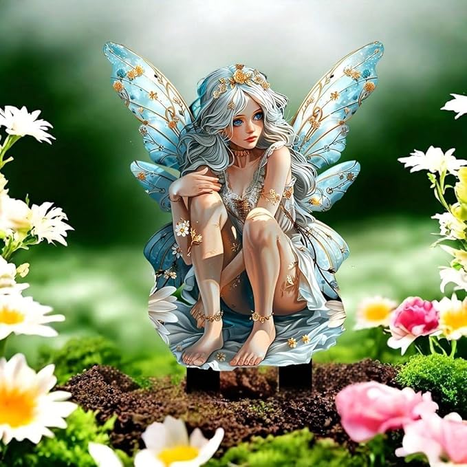 Garden Decor, Acrylic 2D Stake, Pot Plants Garden Yard Lawn Outdoor Fairy Statue Ornaments, Fairy Garden Accessories Decoration (Style E)