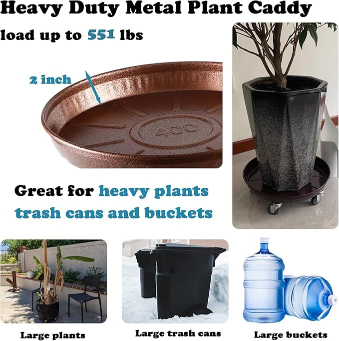 3 Packs 18" Metal Plant Caddy with Wheels Extra-large Rolling Plant Stand Heavy-duty Plant Dolly with Casters Indoor Outdoor Wheeled Flower Pot Mover Rollers Garden Cart Trolley, Copper