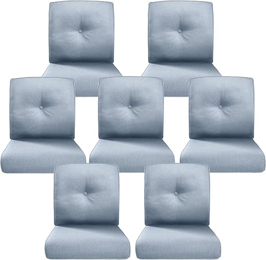 Belord Luxury 4" Thick Outdoor Cushion 8 Set - 22 x24 Inch 28D Sponge Filling Fade-Resistant Chair Cushion, Spill Proof Removable Patio Furniture Replacement Cushions for Sofa Bench Swing - Baby Blue