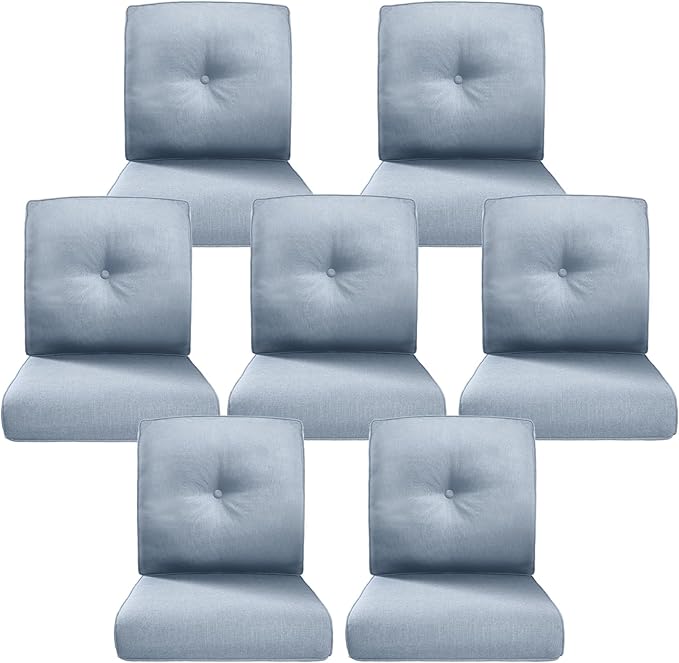 Belord Luxury 4" Thick Outdoor Cushion 7 Set - 22 x24 Inch 28D Sponge Filling Fade-Resistant Chair Cushion, Spill Proof Removable Patio Furniture Replacement Cushions for Sofa Bench Swing - Baby Blue