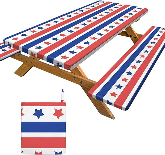 pickyNproud Picnic Table Cover with Bench Covers Portable Table Cloth Built-in Storage Pocket Picnic Table Covers with Elastic Waterproof Camping Essentials for RV Camping