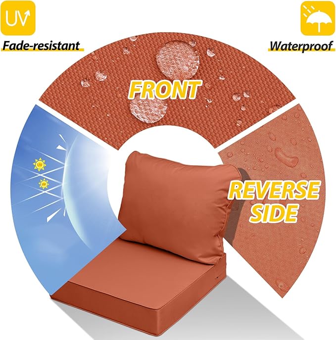 AAAAAcessories Outdoor Seat Cushions for Chairs, Fade-Resistant, Waterproof Patio Furniture Replacement Cushions, 22" x 24" x 5" + 22" x 19", Rust