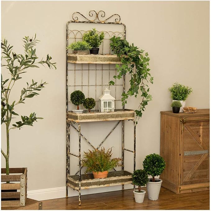 glitzhome 68" H Farmhouse Garden Planter 3 Tiers Metal Display Plant Stand Storage Shelf Indoor Outdoor Floor Standing Storage Organizer Rack