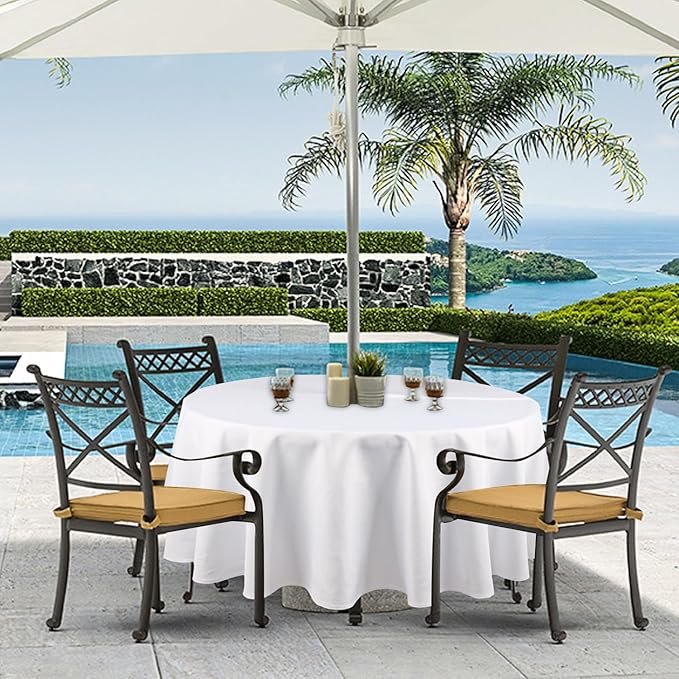 Outdoor Tablecloth Wrinkle-Free Stain Resistant Waterproof Polyester Fabric Table Cover with Zipper Umbrella Hole for Picnic/Party/Dinner/Patio Garden(60inch Round,Zippered,White)