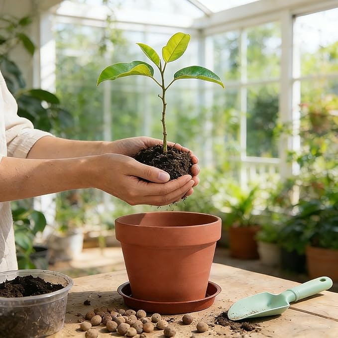 6 PCS Clay pots and Plates, 5-inch red Clay pots with Drainage, Perfect for Indoor, windowsill, and Garden Plants