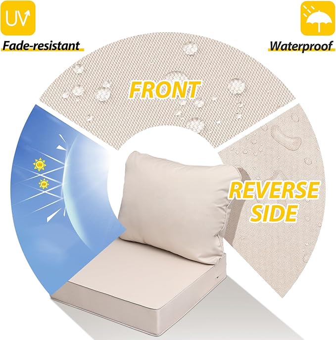 AAAAAcessories Outdoor Deep Seat Cushions, Waterproof, Fade-Resistant Patio Furniture Replacement Cushions, 24" x 24" x 5", Set of 4, Khaki Beige