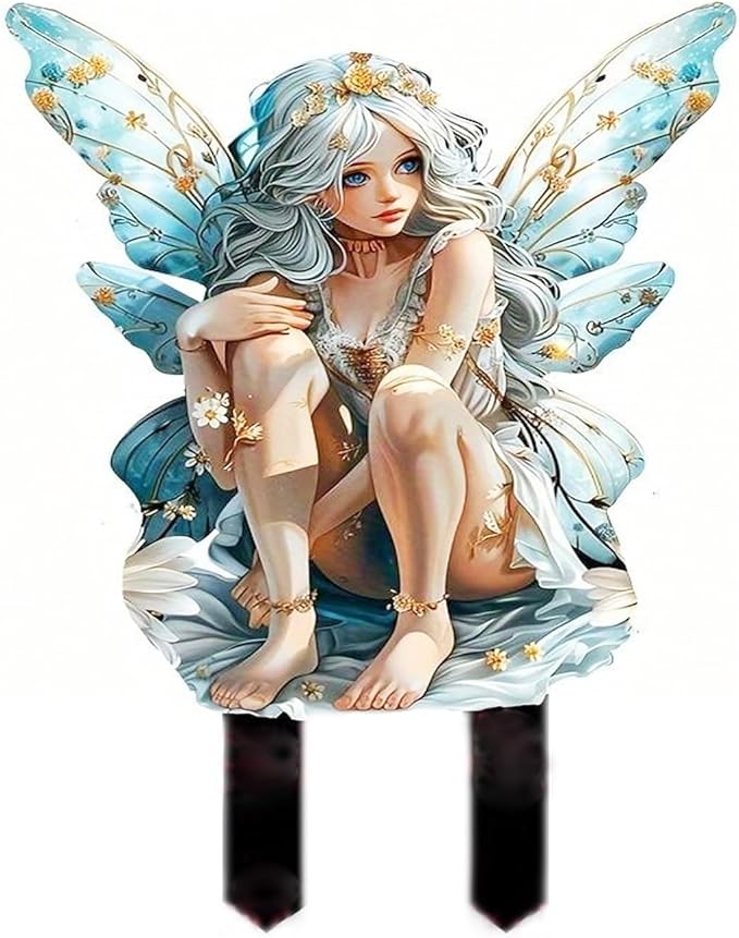 Garden Decor, Acrylic 2D Stake, Pot Plants Garden Yard Lawn Outdoor Fairy Statue Ornaments, Fairy Garden Accessories Decoration (Style E)