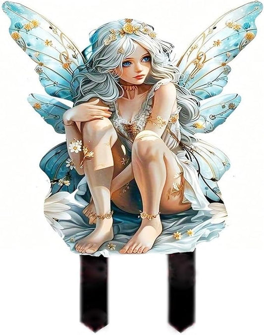 Garden Decor, Acrylic 2D Stake, Pot Plants Garden Yard Lawn Outdoor Fairy Statue Ornaments, Fairy Garden Accessories Decoration (Style E)