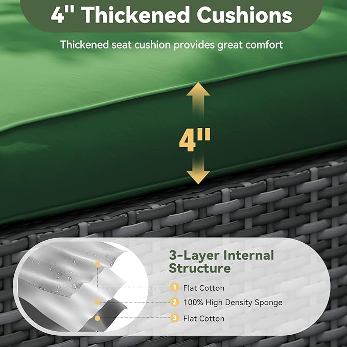 Aoxun Replacement Cushions for Outdoor Furniture, 9-Piece Outdoor Cushions for Patio Furniture, Deep Seat, Waterproof & Fade Resistant Couch Cushion for 4-Seat Patio Conversation Sets, Dark Green