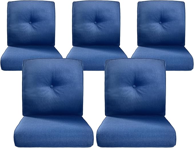 Belord Luxury 4" Thick Outdoor Cushion 5 Set - 22 x24 Inch 28D Sponge Filling Fade-Resistant Chair Cushion, Spill Proof Removable Patio Furniture Replacement Cushions for Sofa Bench Swing - Blue