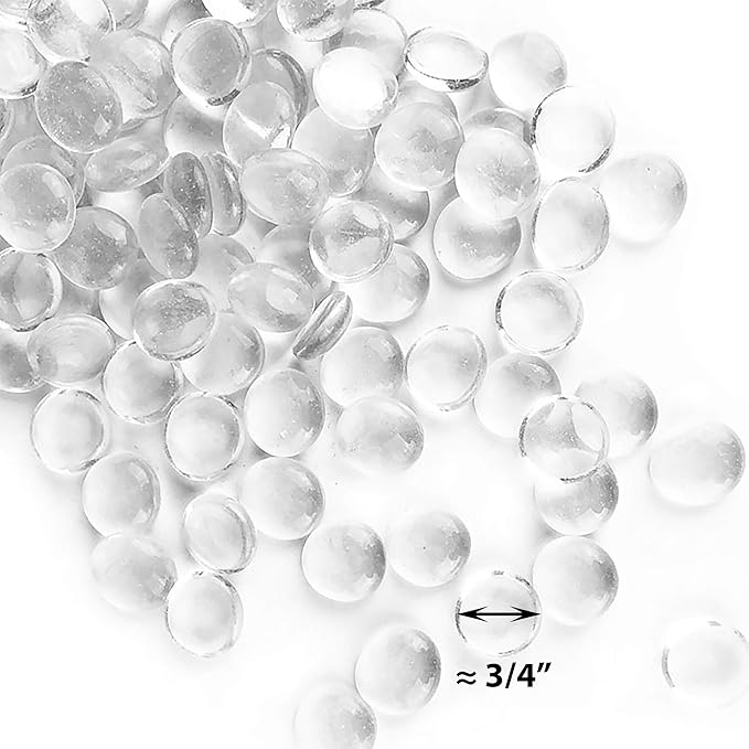 CYS EXCEL Clear Glass Gemstone Beads Vase Fillers (6 LBS) Flat Marble Beads Multiple Color Choices Aquarium Decor Rocks Floral Stones Decorative Mosaic Glass Gem Pebbles