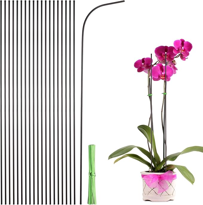 uxcell 20pcs Green Plant Support Stakes, 15.7" Bendable Garden Plant Sticks Plastic Single Stem Plants Support Stakes with Ties for Potted Plants Flowers Orchid Peony, Brown