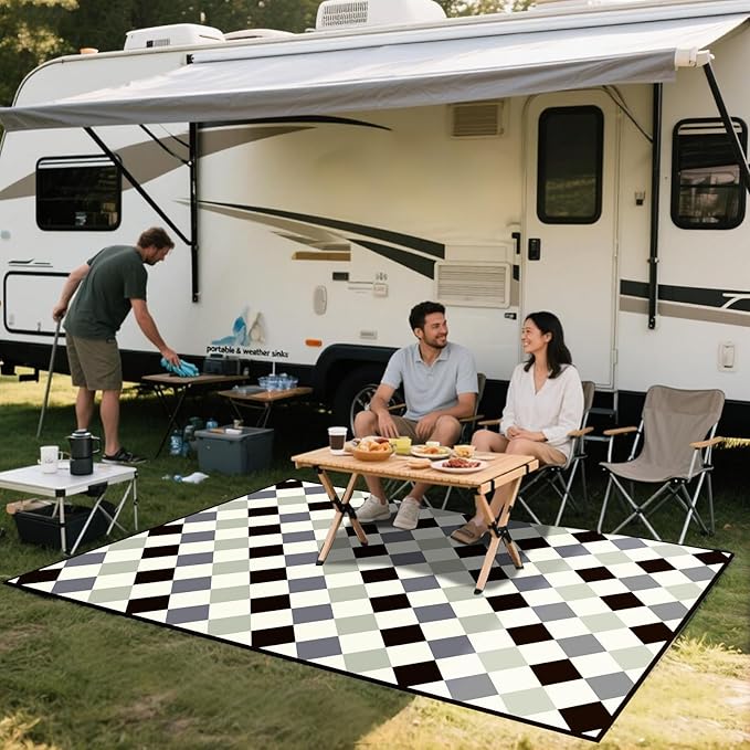 WILDROOTS 5x8 Feet Bega Blocks Plastic Outdoor Rug, Stain Resistant Waterproof Reversible Outdoor Patio Rug, Fade Resistant Camping Rug