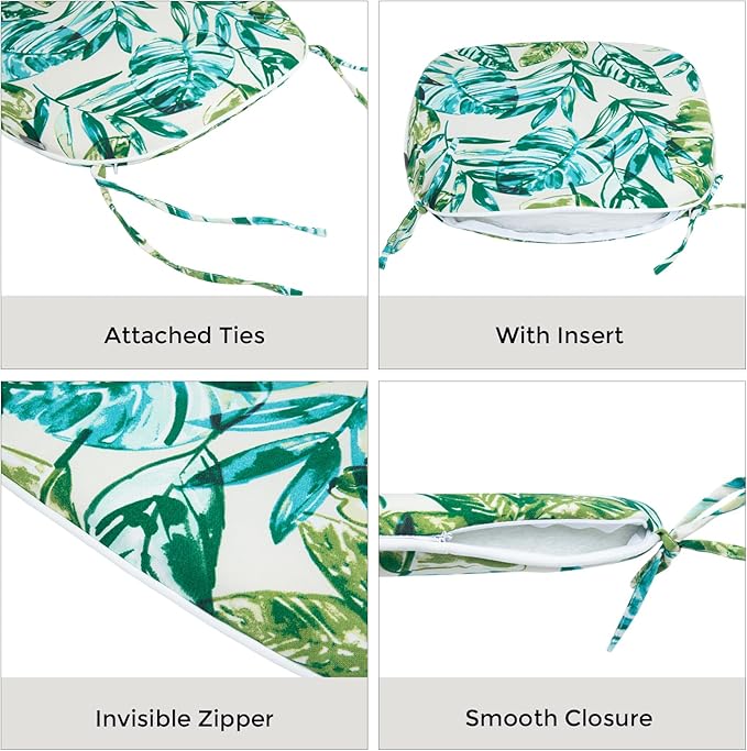 Outdoor Chair Cushions Set of 2,Patio Seat Cushion 17"x16"x2",U-Shaped Dining Chair Cushion 17 by 16 Inch,Water Resistant,Fade-Resistant Chair Pads for Kitchen Garden Furniture(Palm Leaf)