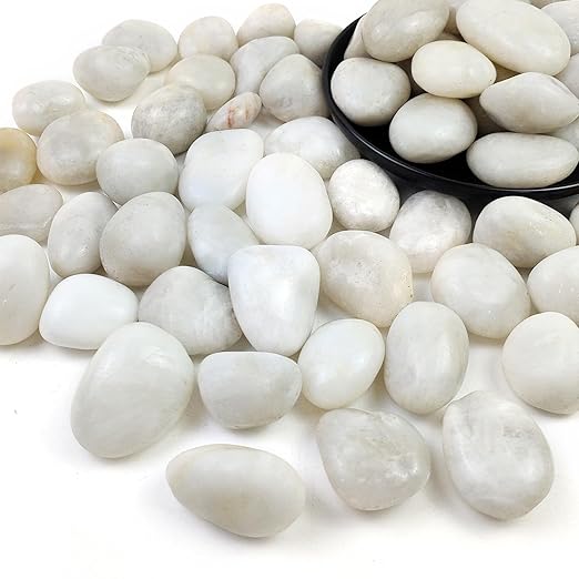 2LB Polished White River Rocks,1-2.2 Inch Pebbles for Plants Stones for Landscaping Pebbles for Fish Tank Garden Vase Filling Pebbles Outdoor Decorative River Rocks