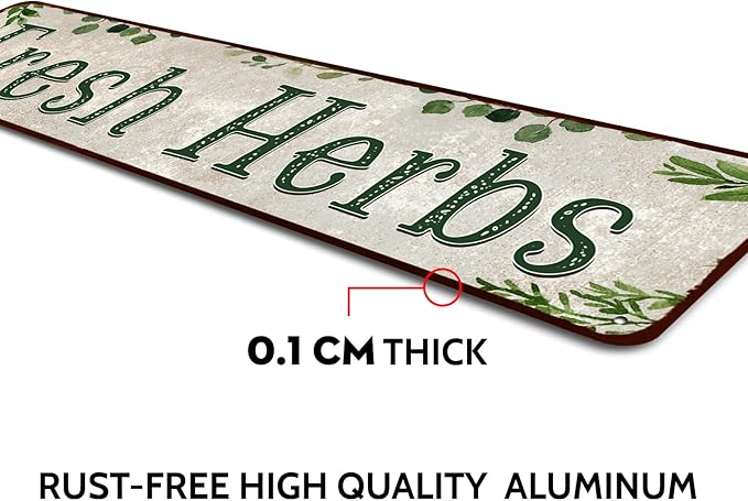Fresh Herbs Metal Sign Country Farmhouse Home Gardener Tin Sign Decor Sign 4" x 16"