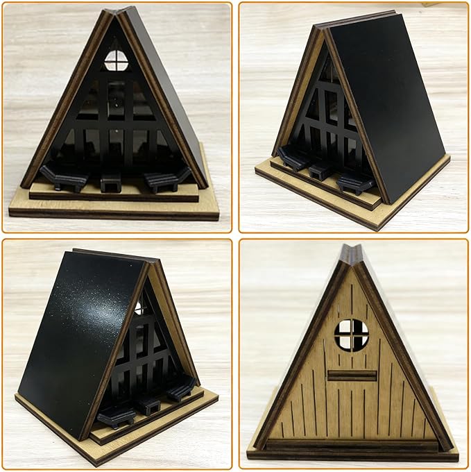 Modern Black A-Frame Mini Cabin with Removable Roof, Plant Mini Treehouse – Miniature Treehouse for Fairy Gardens, Plant Pots & Desktop Décor