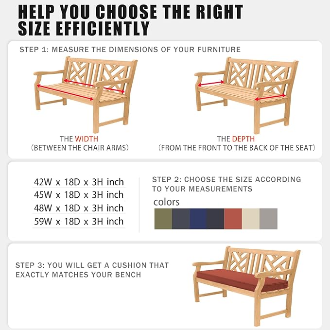 Favoyard Outdoor Bench Cushion 48 x 18 Inch Waterproof Patio Furniture Cushions 3-Year Color Fastness Garden Sofa Settee Couch Swing Pads with Handle and Adjustable Straps, Spice