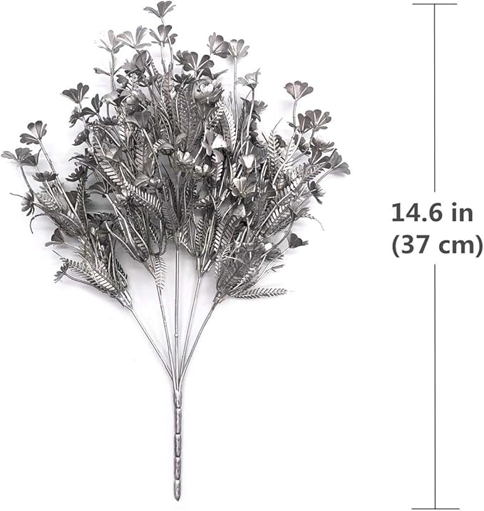 Artificial Plants for Christmas, CATTREE Plastic Grass Faux Shrubs Fake Leaves Simulation Flowers Bushes Home Indoor Outdoor Garden Wedding Festival Decoration Hall Table Planter Filler – Silver 2 Pcs