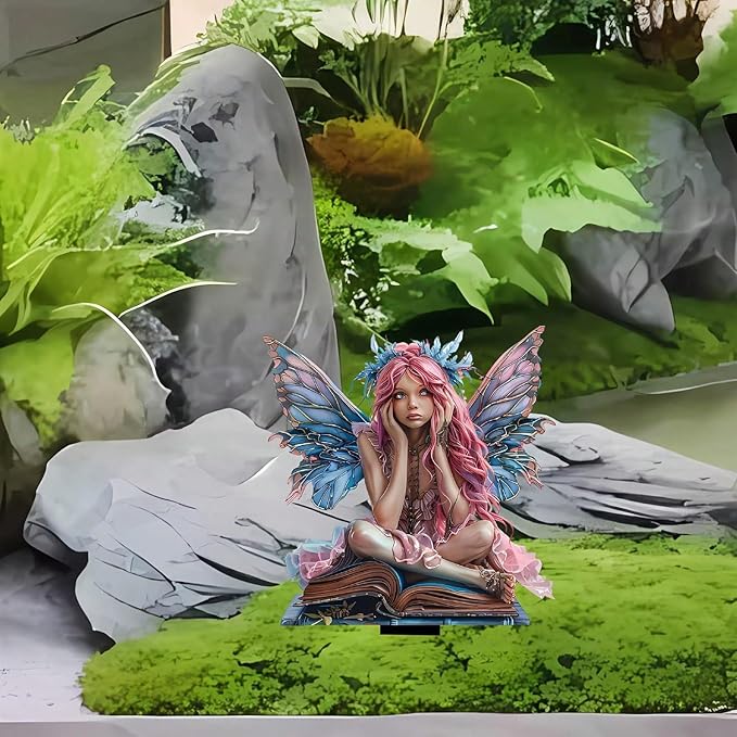 Garden Decor, Acrylic 2D Stake, Pot Plants Garden Yard Lawn Outdoor Fairy Statue Ornaments, Fairy Garden Accessories Decoration (Style F)