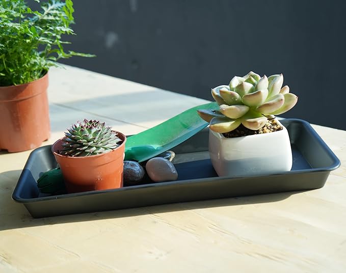 4 Pack of Plastic Plant Tray Saucer Rectangular 16 inch, Plant Trays Saucers for Indoors Outdoor, Plant Water Drip Tray for Flower Pot Planter, Windowsill Plant Tray (7.0 X 16.1'', Black)