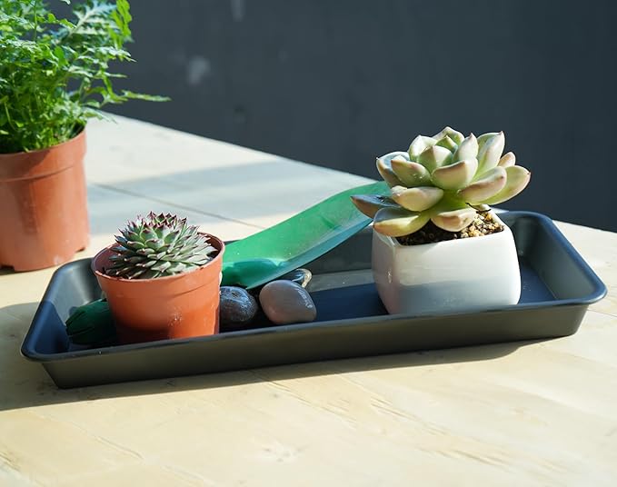 2 Pack of Plastic Plant Tray Saucer Rectangular 14 inch, Plant Trays Saucers for Indoors Outdoor, Plant Water Drip Tray for Flower Pot Planter, Windowsill Plant Tray (6.8 X 14.5'', Black)