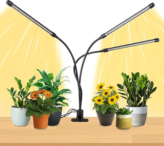 3Head Clip Grow Lights for Indoor Plants, Small Pot Plant Grow Light with 3,9,12 Hr Timer, Full Spectrum Bonsai Grow Light, Bright Plant Growing Lamps
