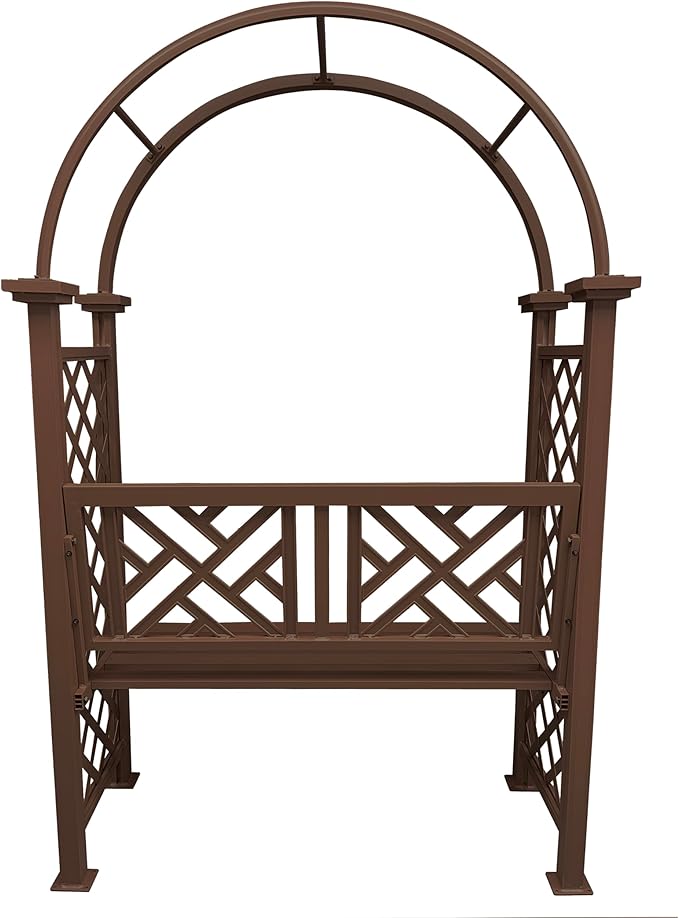 Oakland Living Brown Aluminum Garden Arbor Arch with 2-Seater Bench