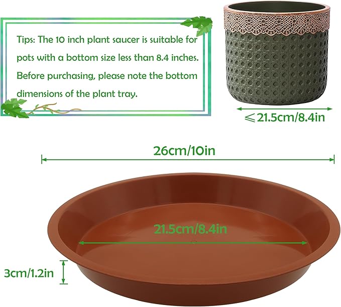 Round Plastic Plant Saucer for Pots Indoor Outdoor (Terracotta, 10"(6pcs))