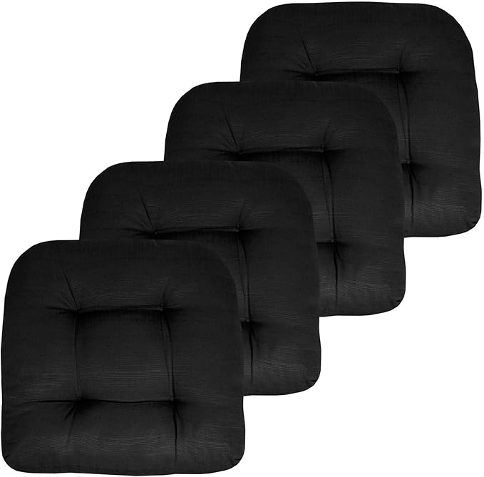 Sweet Home Collection Patio Cushions Outdoor Chair Pads Premium Comfortable Thick Fiber Fill Tufted 19" x 19" Seat Cover, Black (Pack of 3)