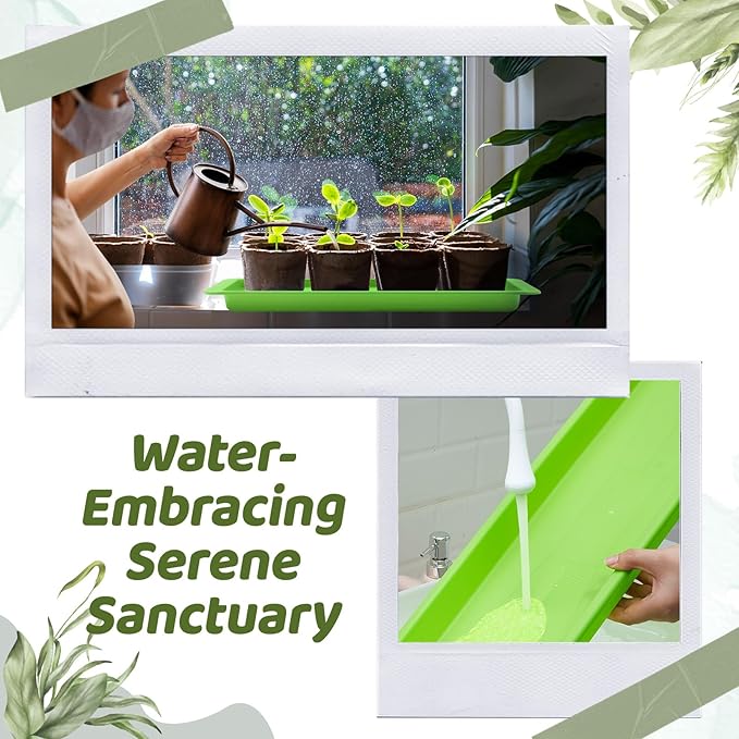 4 Pack Green 24 x 8 x 1.6 Inch Rectangle Plant Saucer Large Plastic Plant Tray Water Drip Trays for Windowsill Flower Pot Planter Drainage Germination Garden Indoor Outdoor Use