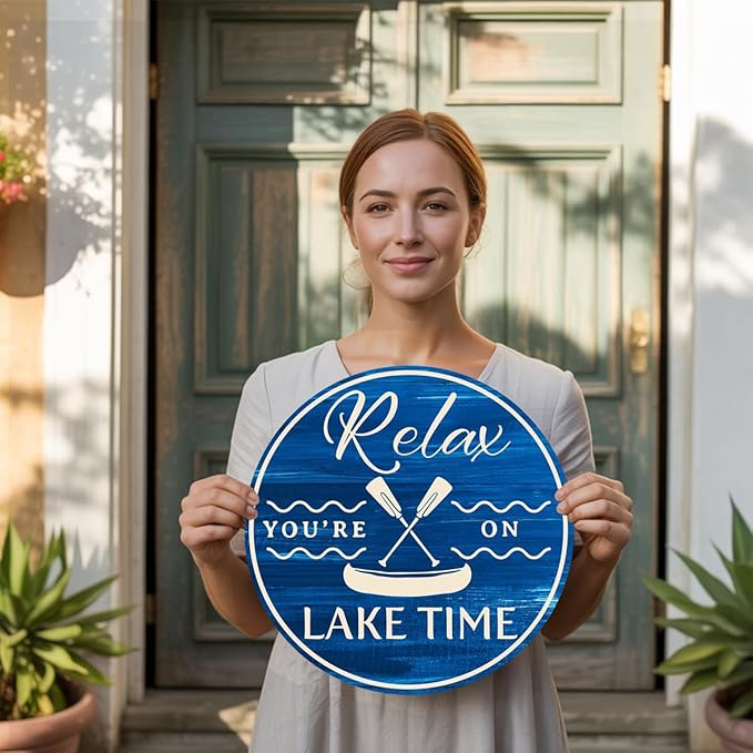 Lake Gifts Wood Hanging Sign for House Home, Lake Life Wall Decor Sign for Bedroom Bathroom Living Room