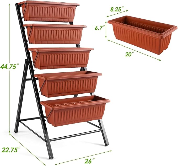 SEJOV 4FT Vertical Raised Garden Bed, 5 Tiers Planter Box with Drainage System for Herb Vegetables Flowers, Elevated Garden Bed Perfect for Patio Balcony Greenhouse Outdoor and Indoor Garden Planters