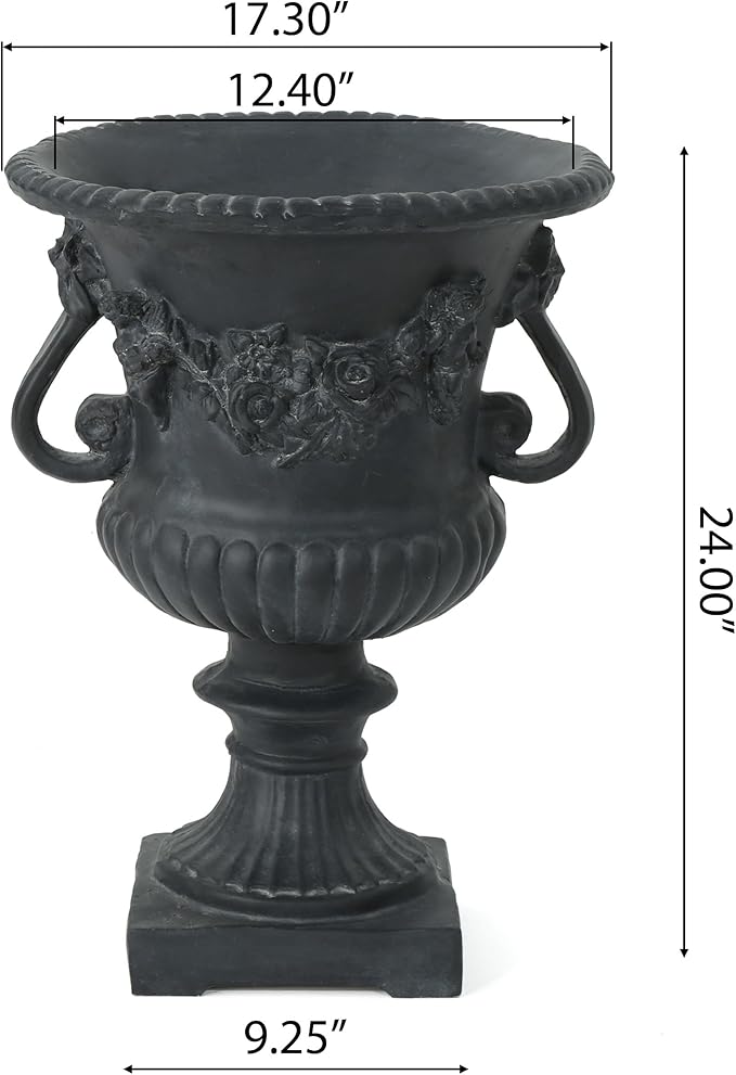 Merax 24 Inches Tall MGO Garden Urn Planter, Lightweight Concrete Decorative Outdoor Urn for Patio, Backyard & Garden, Antique Black