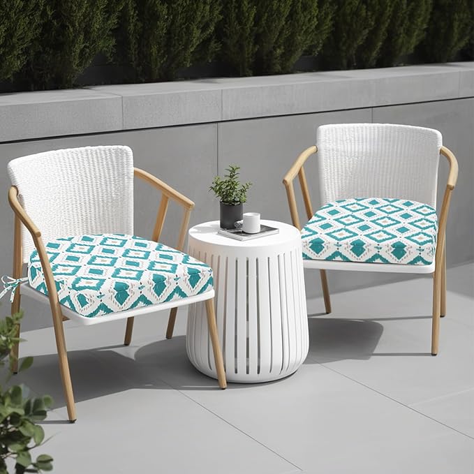 idee-home Outdoor Chair Cushions Set of 2, Thick 19" x 19" x 3" Outdoor Seat Cushions Patio Furniture Waterproof with Ties, Dining Pads