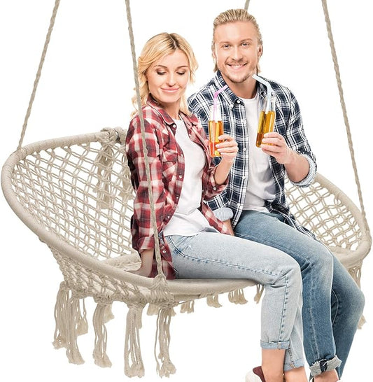 Sorbus Hammock Chair Macrame Hanging Swing Bench, Perfect for Indoor, Outdoor, Teens Girl Bedroom, Home, Room, Patio, Deck, Yard, Garden, Knitted Floating Swinging Bench, (Double Swing)