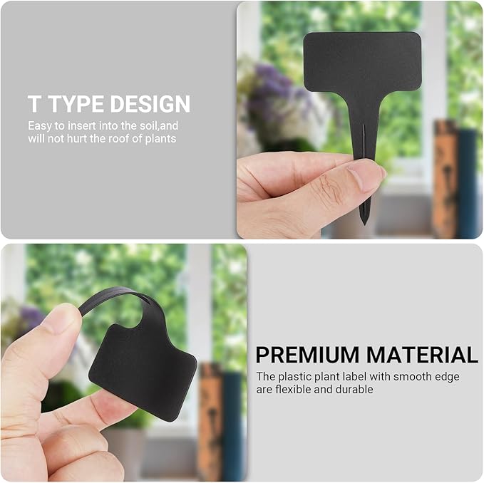 Greaner T-Type Plant Name Tags, 4 Inch 100 PCS Garden Labels Markers for Outdoor Garden Waterproof, Plastic Plant Tags for Indoor Outdoor Pots with A Pen(Black)