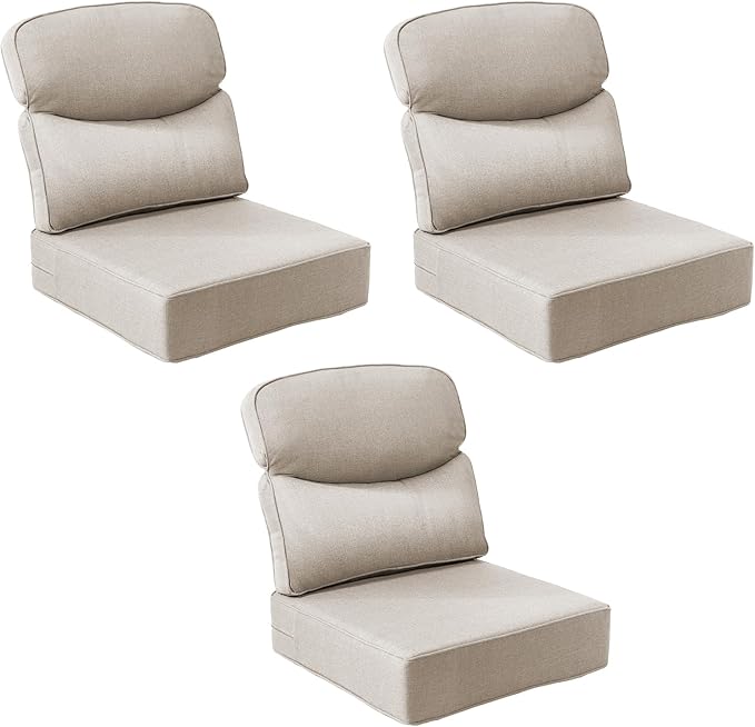 Outdoor Cushion Set for Patio Furniture, UV Resistant, Water Resistant - 6 Inch Thick Dual Layer Back Support Cushions– 24x24 Inch Patio Seat Covers for Chair/Sofa/Couch | Beige | 3-Pack |