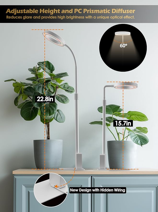 Smart Grow Lights for Indoor Plants, Plant Light with Auto-Timer, Full Spectrum LED Grow Light, Adjustable Height & Stepless Dimming,Plant Assistant Suitable for Most Plants (White, 8W)