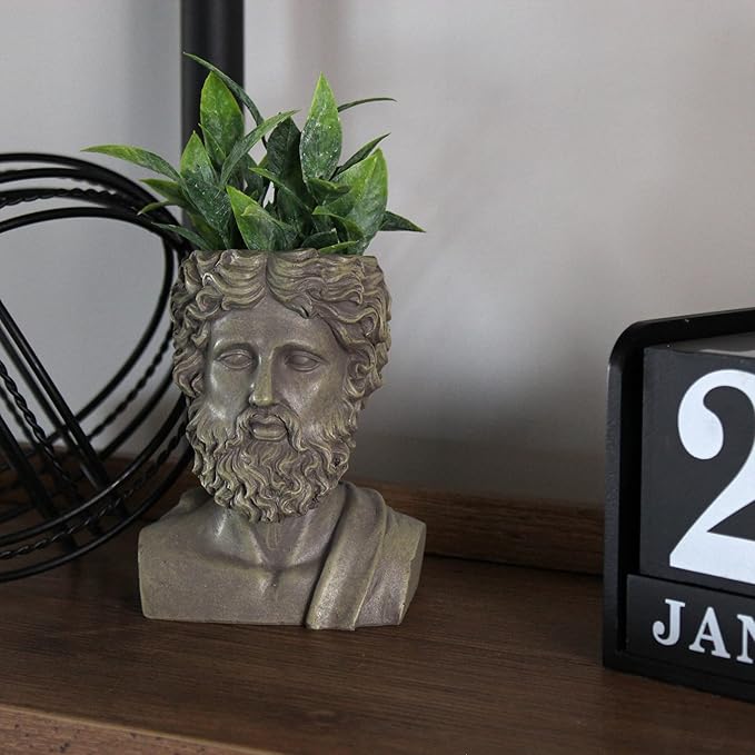 Greek God Zeus Planter Pot (Mini Size); Garden Decor Statue Head Planter