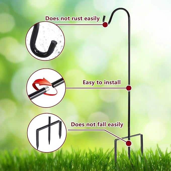 EXCMARK 2 Pack Shepherd Hook 48 inch 1/2 inch Thick Use at Weddings, Hanging Solar Lights, Lanterns, Bird Feeders, Metal Hanger Hook. (Black, 48 inch) U.S. Patent.