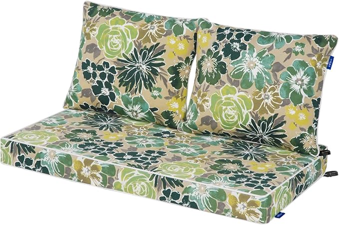 Outdoor Loveseat Cushion Set 44'' x 24'', Outdoor Cushions for Patio Furniture with Fastness Cover, Water Repellent Outdoor Seat Cushion and Couch Back Cushions for Bench, and Swing (Cabbage)